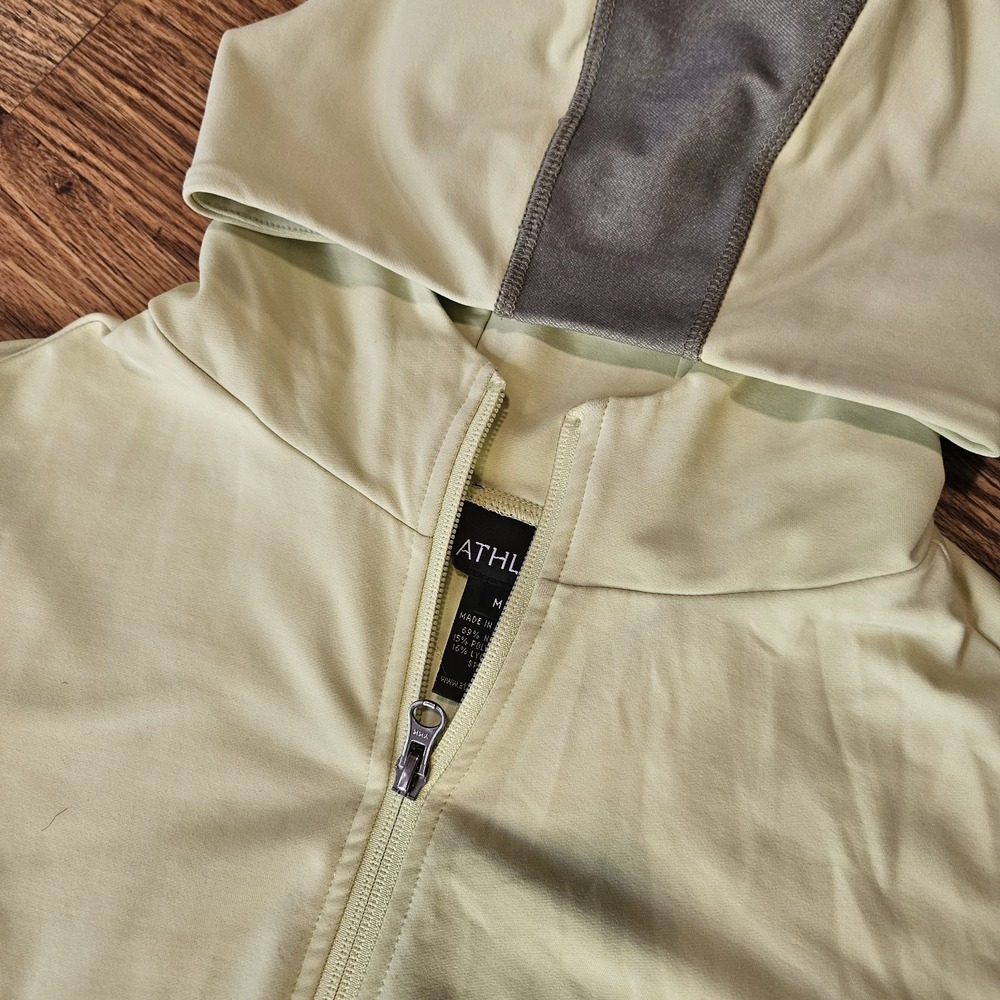 Athleta Workout Running Hoodie Size Med Light Yellow Gray Full Zip Big Logo